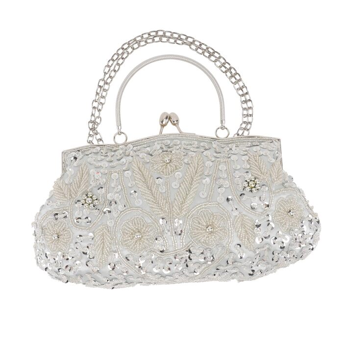 Вечірня сумочка-клатч з перлами, ручної роботи, багатоколірна, срібляста