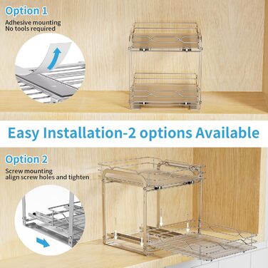 Висувна полиця для спецій, 2 рівні, нержавіючий органайзер для полиць для спецій, верхній та нижній кошики можна висувати окремо, регульована висота для шафи, Ш23,8*Г26,4*В24 см