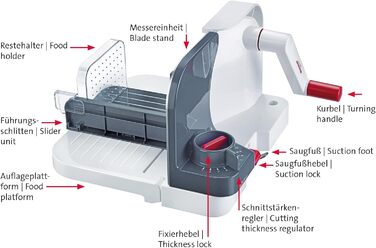 Харчовий слайсер Westmark, плавно регульована товщина різання, дуже гострий круглий ніж, пластик/нержавіюча сталь, компактний, білий/антрацитовий/червоний, 97012260 модель 2022 року