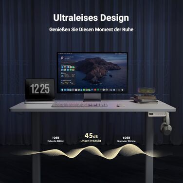 Стіл Claiks з регульованою висотою 120x60 см, стіл з електричним регулюванням висоти, стіл для роботи сидячи/стоячи з 2 гачками та 3 функціями пам&39яті, регульований комп&39ютерний стіл для роботи стоячи, стіл для роботи стоячи, білий 120 x 60 см