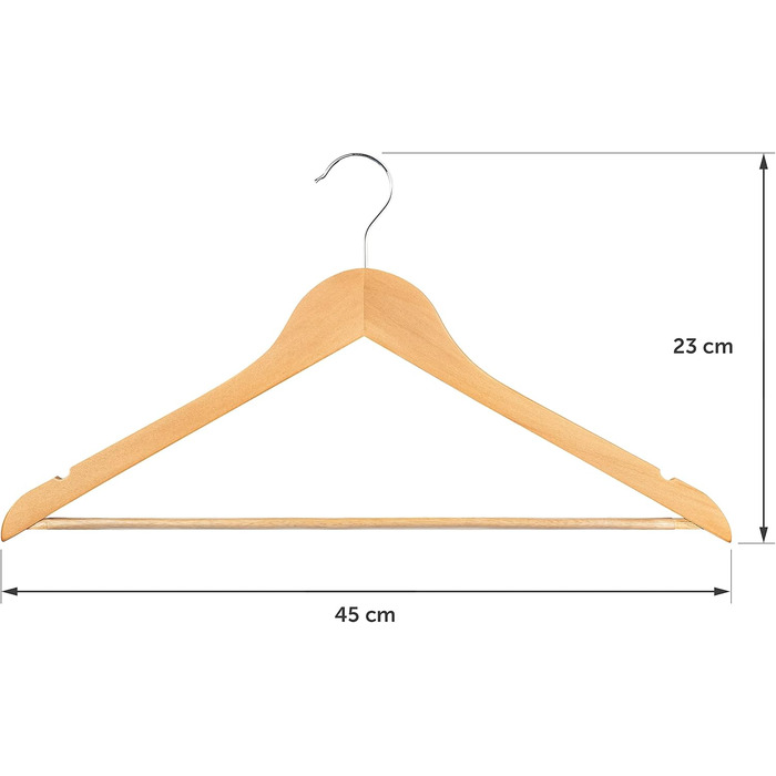Вішалки для одягу Blumtal Дерев'яний набір з 20 шт. - Дерев'яна вішалка з металевим гачком, що обертається на 360 - Вішалка з міцного масиву дерева - Дерев'яна вішалка з нековзним брючним містком і виїмками на плечі - Вішалка для одягу Набір з 20 натураль