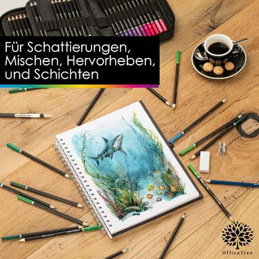 Набір кольорових олівців OfficeTree 72 - Професійні кольорові олівці для дорослих - На масляній основі, м&39які грифелі, висока пігментація, включає аксесуари - Набір олівців для художників - Олівці для малювання