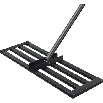 Граблі-рівняч для газону з нержавіючої сталі, з покращеним різьбовим зєднанням для запобігання розхитуванню, з ергономічною регульованою ручкою 2м, для вирівнювання ґрунту, землі, догляду за газоном та ландшафтного дизайну 45x25см