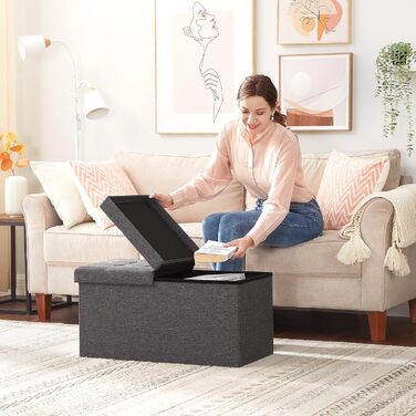 Лавка для зберігання SONGMICS, Складана скриня для зберігання, Коробка для зберігання, 38 x 76 x 38 см, Кришка на петлях, Вантажопідйомність до 300 кг, для коридору, вітальні, спальні, Шиферно-сірий LSF46GYZ 76B см Шиферно-сірий