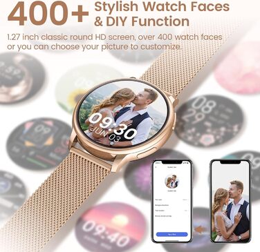 Жіночий смарт-годинник RUXINGX з функцією телефону, 1,32-дюймовий HD Full Touch екран, наручний годинник з монітором серцевого ритму SpO2, монітором менструального циклу, монітором сну, крокоміром, трекером калорій, фітнес-трекером, IP68, сумісний з iOS/A