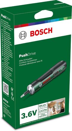 Стартовий набір акумуляторних викруток Bosch PushDrive (3,6 В 1,5 Ач 5,0 Нм 10 насадок для викруток з кабелем micro USB в коробці)