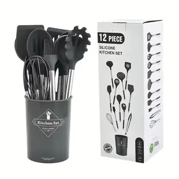Силіконовий набір кухонного приладдя Vialex B09V7MPSPZ, 12 предметів, сірий