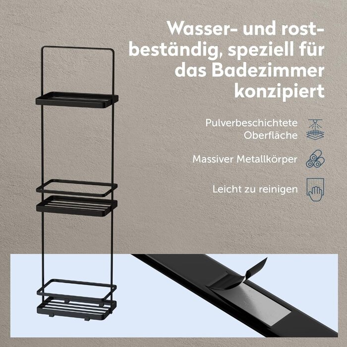 Душова полиця doporro без свердління, 3-рівнева окремостояча полиця для ванної кімнати, тонка металева полиця для душу, сучасний дизайн для ванної кімнати та туалету, чорна