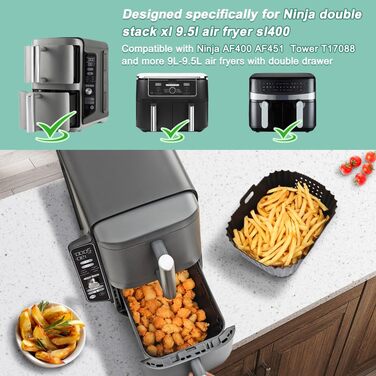 Аксесуари для фритюрниці GINOYA 2 шт. для фритюрниці Ninja Double Stack XL, силіконова форма для фритюрниці Foodi Max SL400EU SL400EUCP AF400EU AF451EU 9.5 л