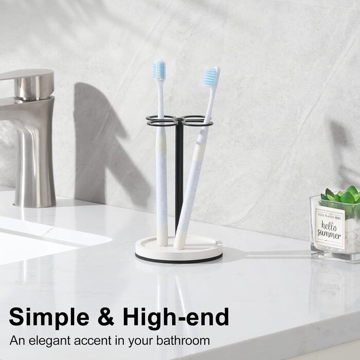 Тримач для зубних щіток Luxspire, підставка для зубних щіток на 4 відділення, тримач для зубних щіток з нержавіючої сталі з основою з діатомової землі, тримач для зубних щіток для ванної кімнати, дому, туалетного столика для готелю, матовий чорний
