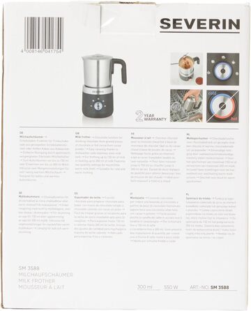 Піноутворювач для молока SEVERIN, електричний піноутворювач для молока з ємністю для молока з нержавіючої сталі, піноутворювач для