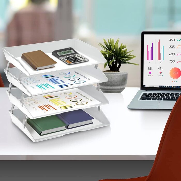 Ярусний лоток для листів Acrimet Facility з бічним висуванням, лоток для листів A4, настільний органайзер для файлів, пластик (білий), 4-