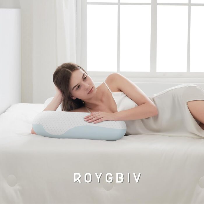 Ортопедична подушка для шиї ROYGBIV з піни з ефектом пам&39яті 60x35x11 см - Ергономічна підтримка шиї для зняття напруги - Знімний чохол, який можна прати, вакуумна упаковка - Сертифіковано Oeko-TEX
