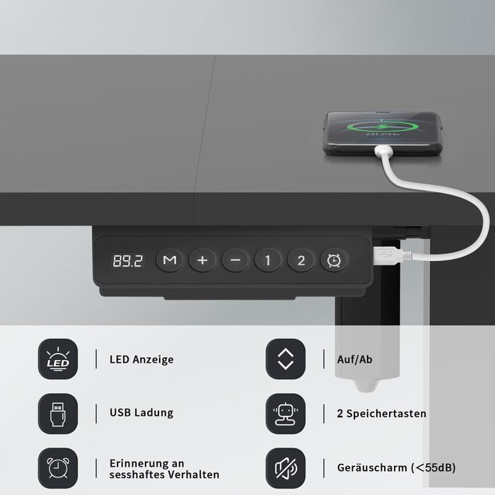 Регульований по висоті письмовий стіл Homall 120x60 см з USB-портом, чорний