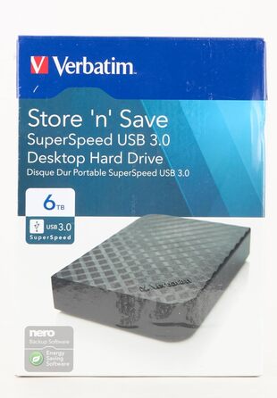 Зовнішній жорсткий диск Verbatim Store 'n Save 3.5 HDD - 6 ТБ - настільний жорсткий диск, USB 3.0, надшвидка передача даних, 47686