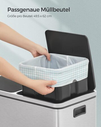 Сміттєві пакети SONGMICS зі шнурком, пакети для 25-літрових баків, пакети для кухонних баків, код 025A01, 3 рулони, всього 120 шт. , білі KRB025A03