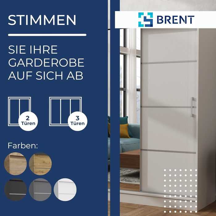 Шафа з дзеркалом шириною 240 см Windsor Tomy I Шафа для спальні з 2 рейками для одягу та полицями для одягу I Шафа Біла Біла - Дзеркало 240 см