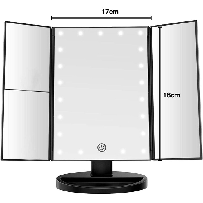Дзеркало для макіяжу з підсвічуванням - косметичне дзеркало з сенсорним екраном з підсвічуванням для макіяжу - потрійне складання, збільшення 1 x 2 x 3 x, портативне дзеркало з підсвічуванням, 22 LED