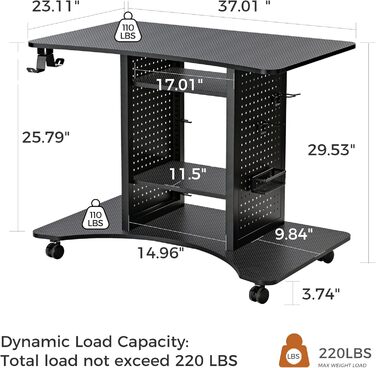 Ергономічний стіл EUREKA, комп&39ютерний стіл на колесах, невеликий стіл з 4 колесами, що обертаються на 360, мобільна робоча станція 94 * 59 * 75 см, підходить для вітальні, спальні, кабінету з місцем для зберігання