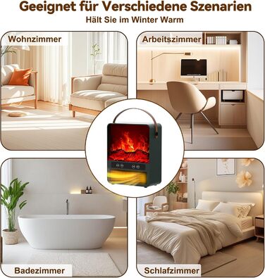 Енергозберігаючий керамічний вентилятор-обігрівач, дизайн каміна 3D ефект полум&39я, електричний нагрів 1500 Вт, 3 режими нагріву, тиха робота 34 дБ, пульт дистанційного керування, невеликий вентилятор-обігрівач для ванних кімнат