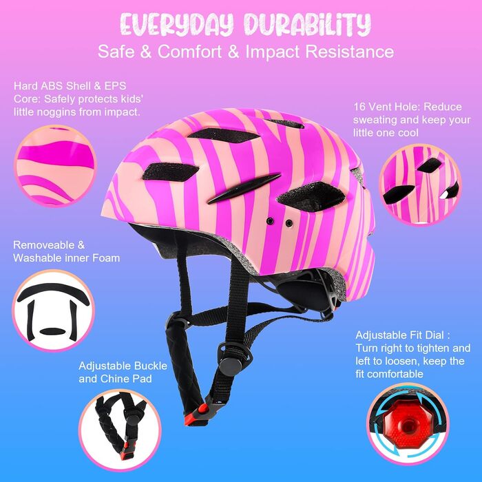 Дитячий велошолом RaMokey, велошолом з підсвічуванням для дітей Легкий дитячий шолом з регульованим циферблатом для дівчаток і хло