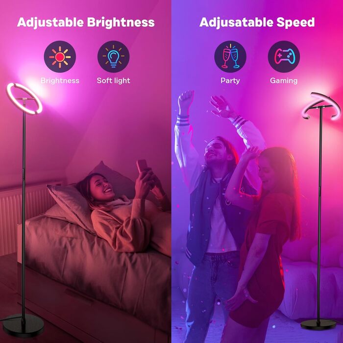 Торшер вітальня LED диммований 20W, LED торшер RGB сучасний стельовий прожектор з дистанційним керуванням 1300lm, 3000K-6000K сенсорний торшер настільна лампа для вітальні спальні офіс готель
