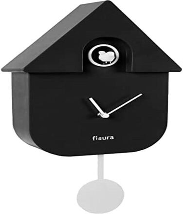Настінний годинник-зозуля FISURA, оригінальний подарунок, ABS-пластик, чорний (21,5 x 8 x 41,5 см), працює від 3 батарейок АА (не входять у комплект)