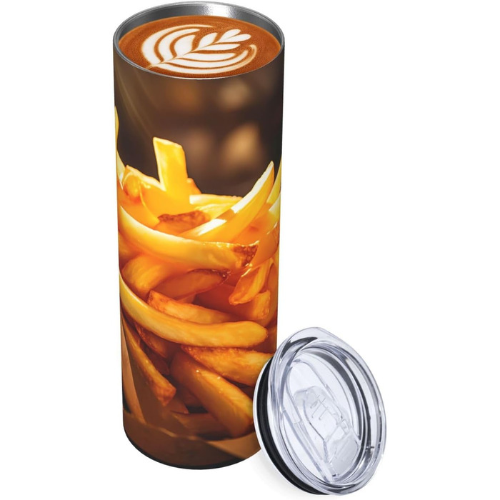 Кухоль з прямою трубочкою, 590 мл, дизайн картопля фрі, дорожній кухоль з принтом, підходить для кемпінгу, офісу та дому