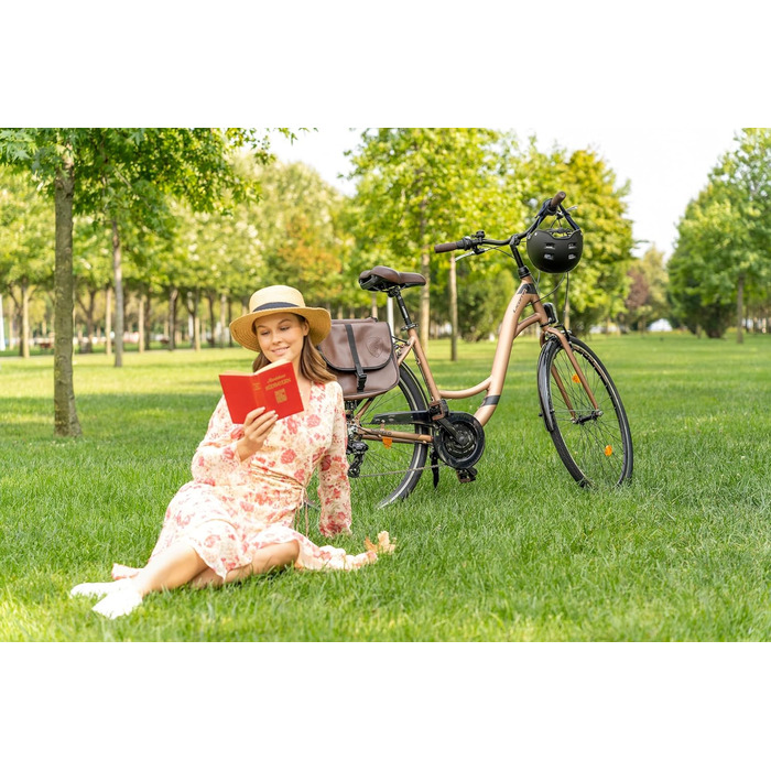 Велосипед Licorne Bike Stella Plus Premium City з алюмінієвими колесами 26 та 28 дюймів для дівчаток, хлопчиків, чоловіків та жінок - 21 швидкість - відповідає голландському стандарту StVZO, золотий колір, 28 дюймів