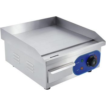 Електричний гриль, нержавіюча сталь, настільний гриль, професійний, 220 240 В, 1500 Вт, залізна пластина для гриля, гладка поверхня, захист від бризок (35,5 x 30 см)