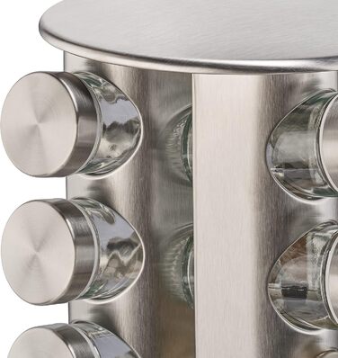 Карусель для спецій Relaxdays з 20 баночками для спецій, 40 етикетками, поворотними на 360, багаторазовими шейкерами для спецій з нержавіючої сталі, сріблястим кольором