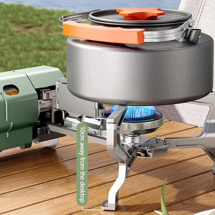 Складаний газовий пальник для кемпінгу, портативна плита з п'єзопідпалом та алюмінієвим вітрозахистом для туризму, походів та пікніків (без газових балонів)