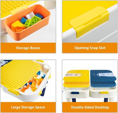 Дитячий набір столів RedCrab, стіл з будівельних блоків із місцем для зберігання, дитячий ігровий стіл, сумісний з іграшками-конструкторами, багатофункціональний робочий стіл - трансформується у валізу з колесами