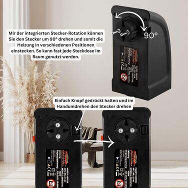 Міні-вентилятор/Зручний обігрівач MAUK Компактний для караванів та автофургонів Керамічний підключається до мережі 400 Вт PTC Електричний з цифровим світлодіодним термостатом Таймер Вилка живлення з поворотом на 90