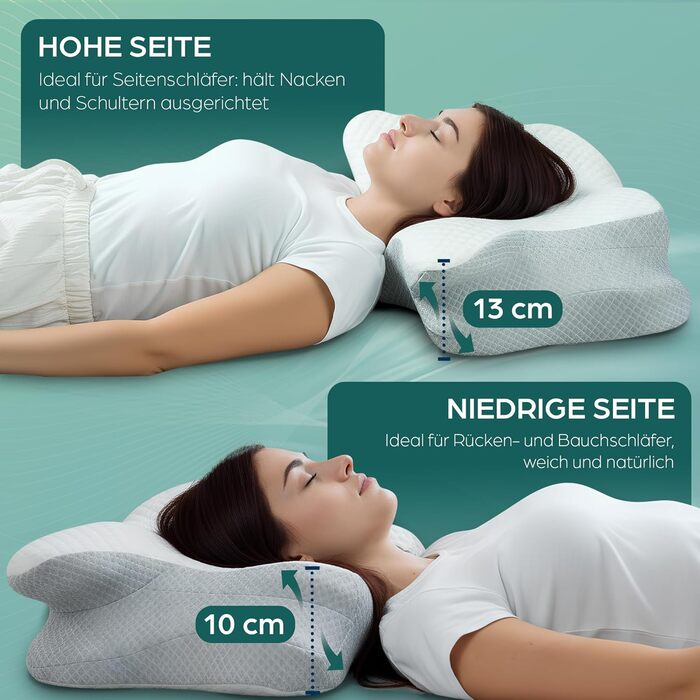 Подушка для шиї Flowen з піни з ефектом пам&39яті, ортопедична та ергономічна подушка для ліжка, допомагає при болю в шиї, підтримує шию та запобігає хропінню, чохол з поліестеру, який можна прати