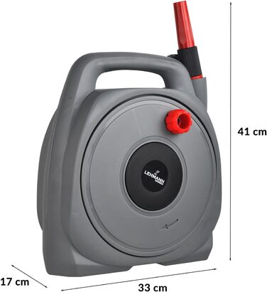 Шланг на котушці LEHMANN 10 м, для настінного монтажу, садовий шланг з переносною системою змотування, включає 2 м підвідного шланга, зєднувачі 1/2 та 3/4