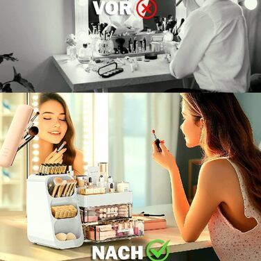 Органайзер для макіяжу преміум-класу з шухлядами містке та безпилове місце для зберігання косметики у вашому туалетному столику великий органайзер для макіяжу коробка для косметичного столика (білий) тримач для пензлів для макіяжу