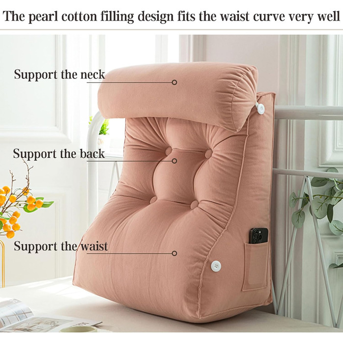 Подушка для читання з опорою для спини та клином, подушка для поперекової підтримки для читання, відпочинку та перегляду телевізора, ідеально підходить для сидіння в ліжку, сірий колір, 556030 см (без підголівника)