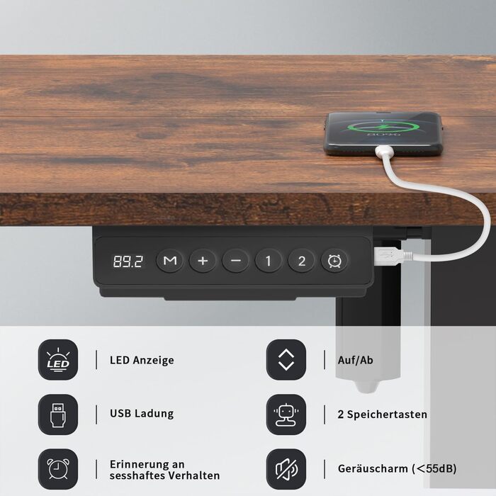 Стіл Homall з регульованою висотою та USB-портом 100x60 см, комп&39ютерний стіл стоячи, ергономічний стіл для домашнього офісу (100x60 см, вінтажний коричневий) 100x60 см коричневий