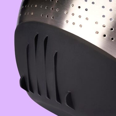 Миска для рису REISHUNGER з нержавіючої сталі (чорна) - Друшляк для миття рису та овочів - З нековзною силіконовою ніжкою