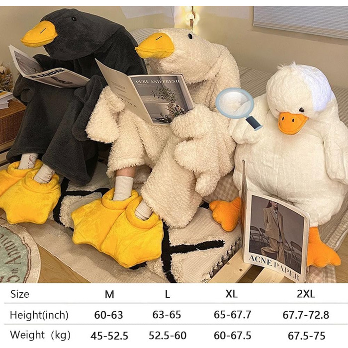 Великий портативний плед Білий гусак кумедний комбінезон з капюшоном для пар, товстий кораловий фліс, гігантський спальний мішок, костюм для косплею, затишний одяг для сну, зима, тепла, піжами, нічна білизна, білий 42