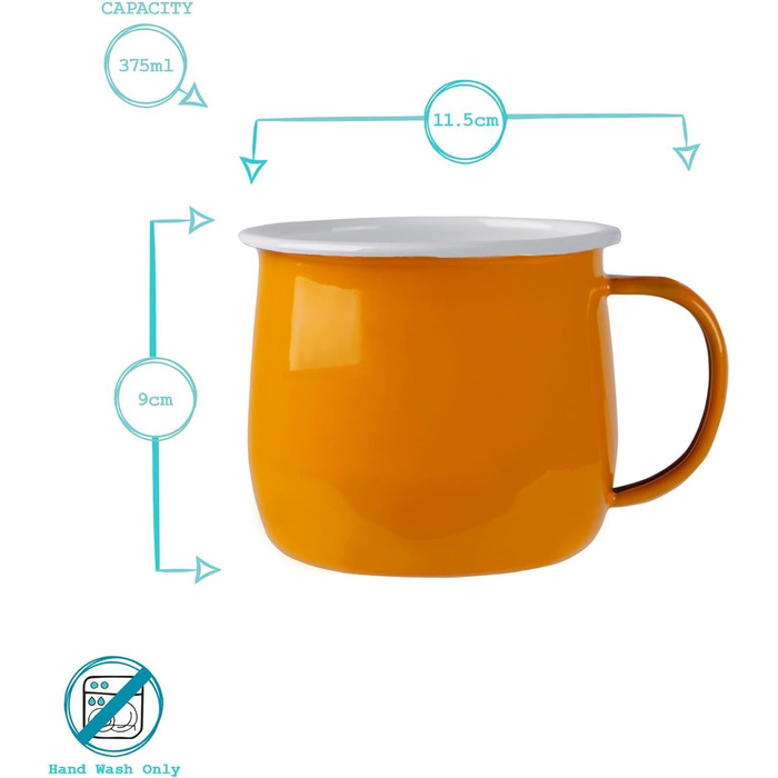 Кольорові емальовані кухлі Argon Tableware - 375 мл - Упаковка з 6 шт. - Жовто-помаранчеві 11,5 x 9 x 8 см (6 шт. )