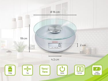 Кухонні ваги Soehnle Roma місткістю 5 кг та точністю зважування 1 г, цифрові кухонні ваги з практичною функцією додаткового зважув