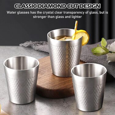 Набір чашок з нержавіючої сталі (5 предметів), штабельовані металеві чашки для пиття об&39ємом 300 мл з подвійними стінками, ударостійкі чарки, туристичні кухлі з молотковим візерунком, ізольовані чашки з нержавіючої сталі для пива, соку, води