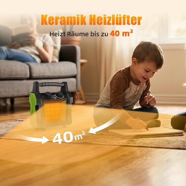 Вуличний вентилятор-обігрівач GARDTECH потужністю 2000 Вт, портативний обігрівач для теплиць із захистом від перегріву, швидконагріваючий керамічний гаражний обігрівач, електричний обігрівач для майстерні та теплиці (середній)