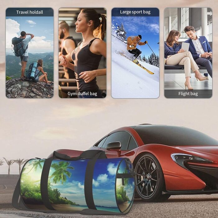 Спортивна сумка, дорожня сумка, пляжна сумка, принт Захід сонця, сумка на нічліг, чорна, універсальний розмір