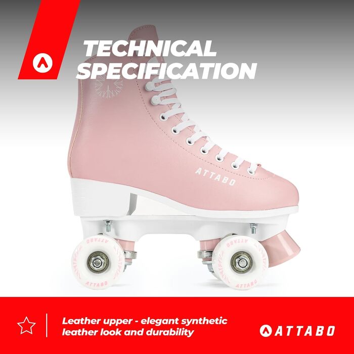 Жіночі роликові ковзани ATTABO Serena, розмір 36-41 EU, регульований розмір, алюмінієві ковзани ABEC-3, шкіряний верх, захист пальців, безпечне гальмування, точна посадка, колеса 82A, 39
