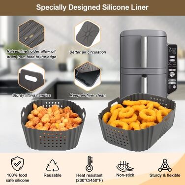 Аксесуари для фритюрниці BYKITCHEN для фритюрниці Ninja Double Stack XL SL400EU, силіконова форма для фритюрниці 2 шт. и для Ninja SL400EU 9.5 л, силіконова вставка для фритюрниці, форма для випічки у фритюрниці