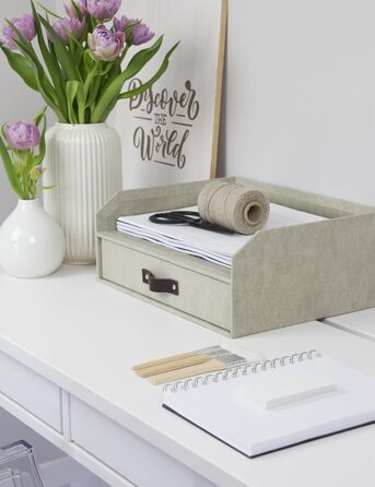 Лоток для листів BIGSO Walter з вбудованою шухлядою практичне місце для зберігання листів, документів тощо система організації з ДВП з папером, що імітує лляну тканину бежевий