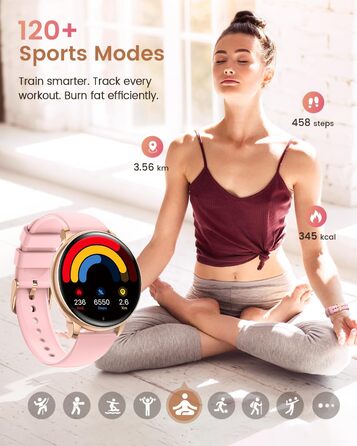 Жіночий смарт-годинник RUXINGX, круглий смарт-годинник 1,27 дюйма з функцією телефону, 24-годинний монітор серцевого ритму SpO2, фітнес-годинник з монітором сну, 126 спортивних режимів, крокомір, IP68, сумісний з iOS/Android, подарунковий годинник для жін